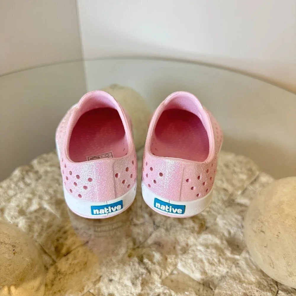 NATIVE Shoes Kids' Jefferson Bling Slip-On Sneaker in Barely Pink Bling/ White